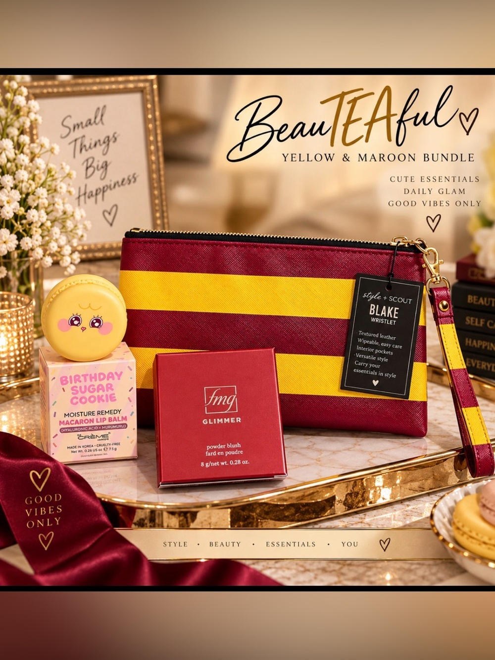 Blake Wristlet in Maroon & Yellow BeauTEA bundle